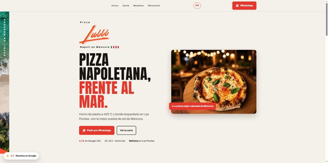 Web de Pizza Lulli, pizzería napolitana en Máncora
